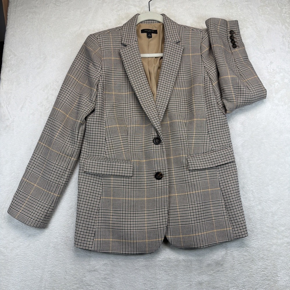 Ann Taylor Petite Women's 8p Gray Glen Plaid Blazer Tailored Business Workwear